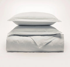 Signature Hemmed Duvet Set - White/Mineral Delicate Stripe