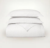 Percale Hemmed Duvet Set - White/Pewter Simple Stripe