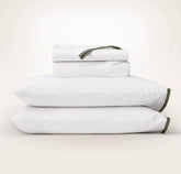 Percale Embellished Sheet Set - White/Juniper Framed