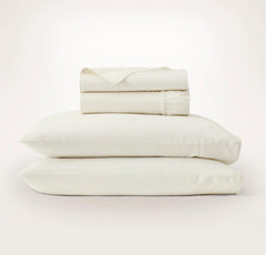 Percale Embellished Sheet Set - Cream/Cream Piped Edge