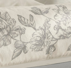Etched Peony Pillow Cover - Cream/Pewter