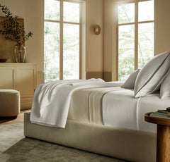 Percale Embellished Sheet Set - White/Juniper Framed