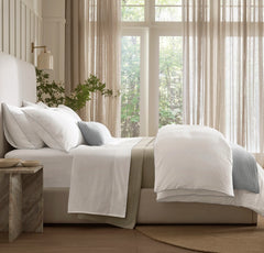 Signature Embellished Duvet Set - White/Shore Piped Edge