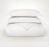 Percale Hemmed Duvet Set - White/Oak Simple Stripe