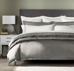 Percale Hemmed Duvet Set - Stone