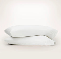 Percale Hemmed Pillowcase Set - White/Oak Simple Stripe