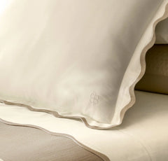 Signature Embellished Sham - Cream/Sand Curved Edge