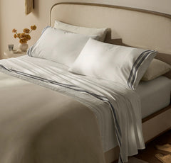 Signature Embellished Pillowcase Set - White/Mineral Ladder Stitch