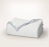 Waffle Bed Blanket - White/Hydrangea Whipstitch