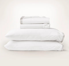 Percale Embellished Sheet Set - White/Shore/Sand Sail Stitch