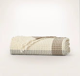 Heirloom Waffle Merino Bed Blanket - Cream/Pewter/Twig Plaid