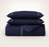 Percale Embellished Duvet Set - Coastal Navy/White Sail Stitch