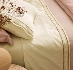 Signature Embellished Sheet Set - Cream/Sand Ladder Stitch