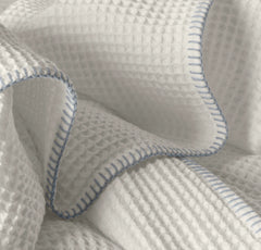 Waffle Bed Blanket - White/Hydrangea Whipstitch