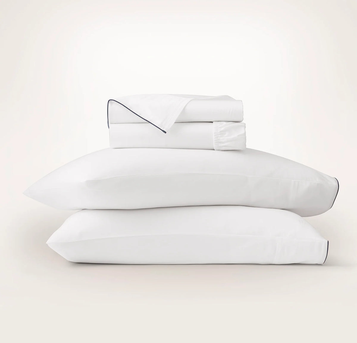 Signature Embellished Sheet Set - White/Coastal Navy Piped Edge