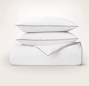 Percale Embellished Duvet Set - White/Coastal Navy Piped Edge