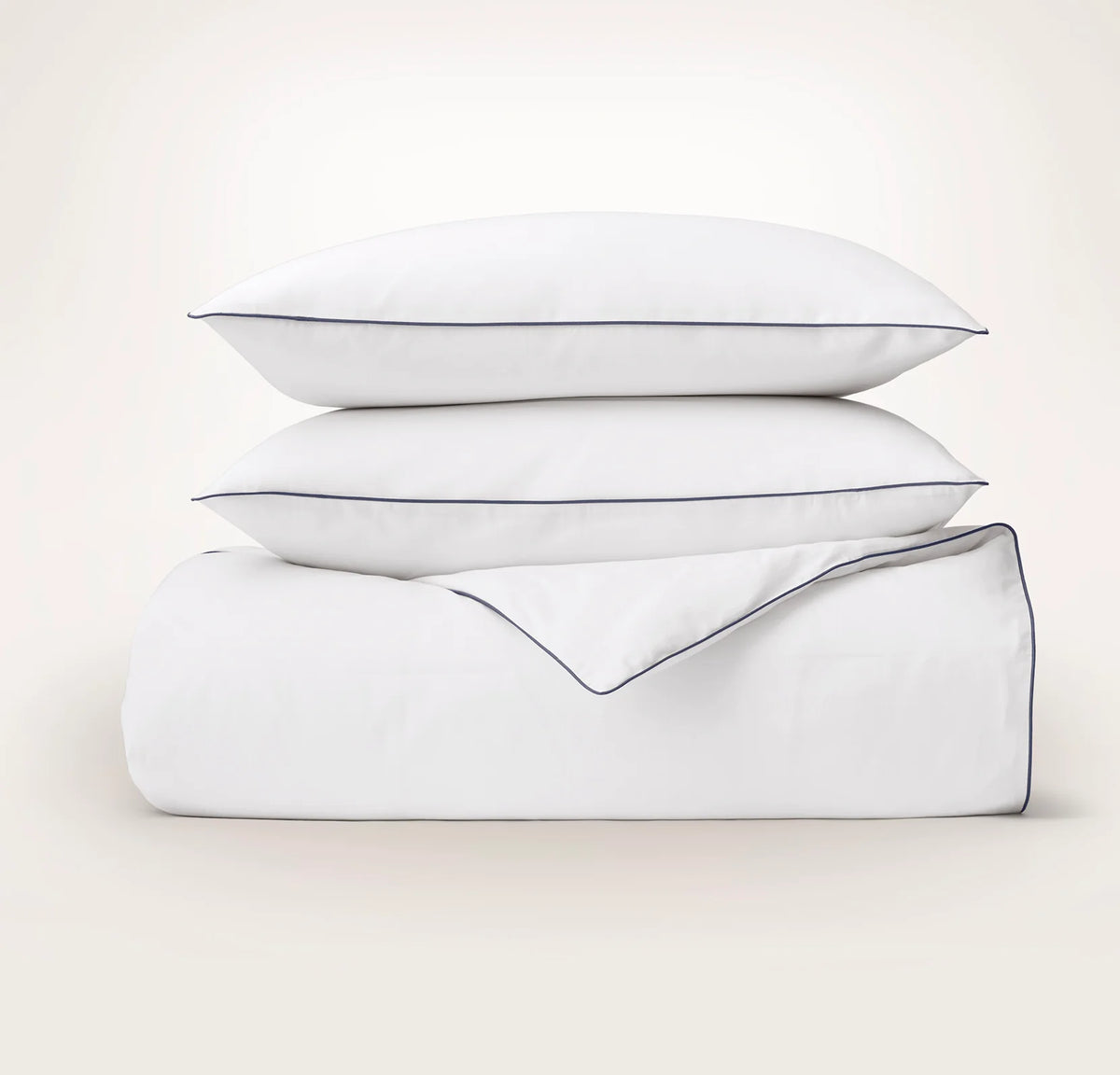 Percale Embellished Duvet Set - White/Coastal Navy Piped Edge