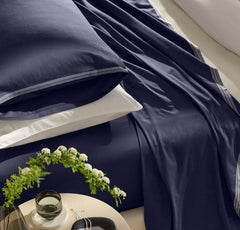 Percale Embellished Sheet Set - Coastal Navy/White Sail Stitch