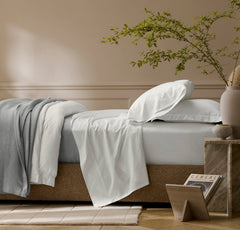 Percale Hemmed Sheet Set - White/Oak Simple Stripe