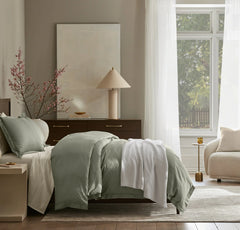 Percale Hemmed Duvet Set - Sageleaf