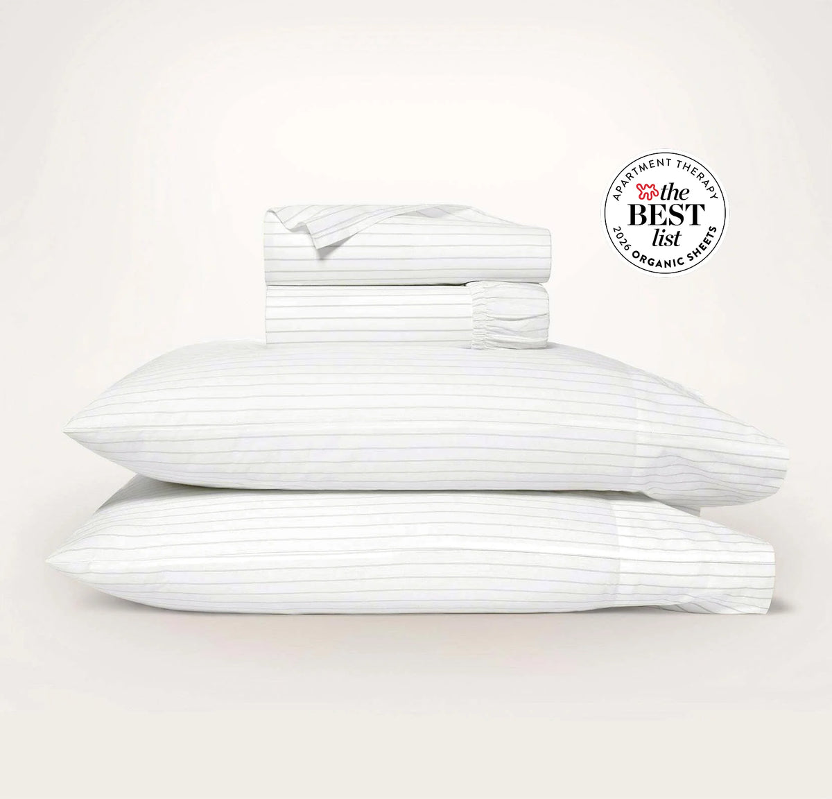 Percale Hemmed Sheet Set - White/Pewter Simple Stripe