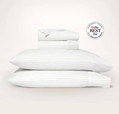 Percale Hemmed Sheet Set - White/Pewter Simple Stripe