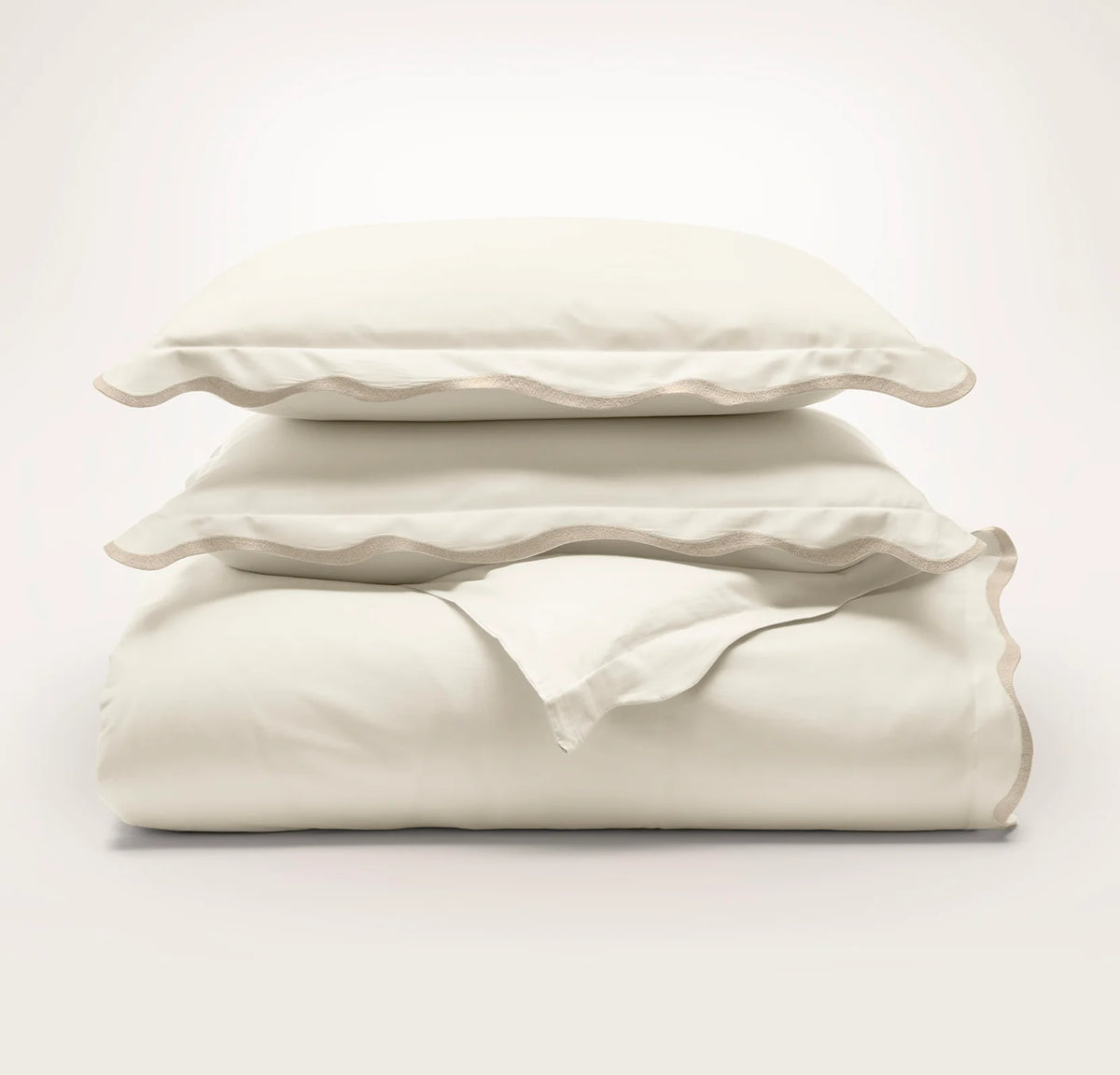 Signature Embellished Duvet Set - Cream/Sand Curved Edge