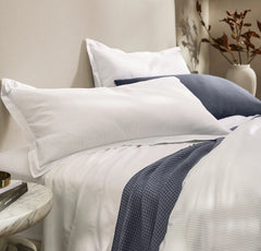 Signature Hemmed Duvet Set - White/Mineral Delicate Stripe