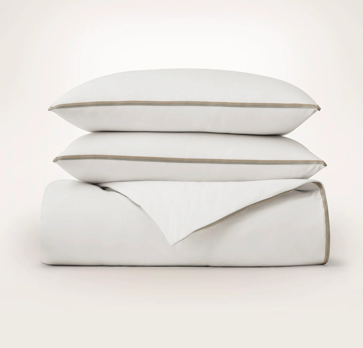 Percale Embellished Duvet Set - White/Pewter/Oak Trielle