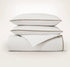 Percale Embellished Duvet Set - White/Pewter/Oak Trielle