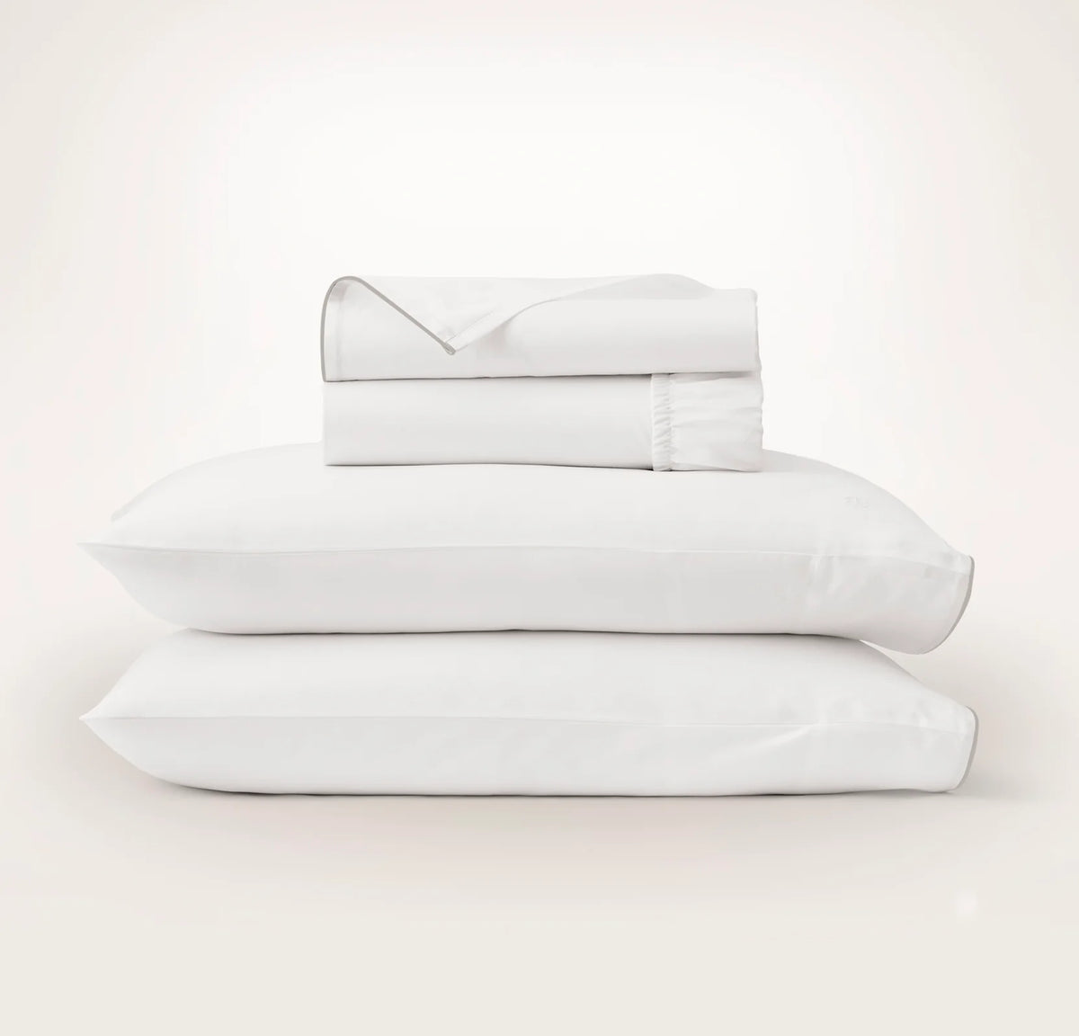 Percale Embellished Sheet Set - White/Pewter Piped Edge
