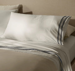 Signature Embellished Pillowcase Set - White/Mineral Ladder Stitch