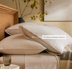 Percale Embellished Pillowcase Set - White/Pewter/Oak Trielle