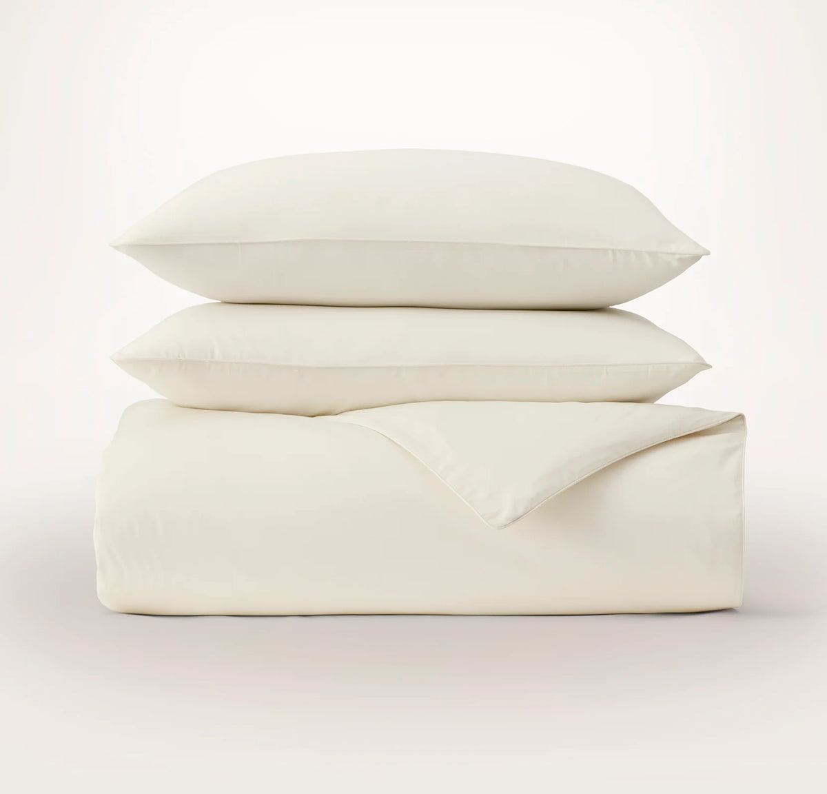 Percale Embellished Duvet Set - Cream/Cream Piped Edge
