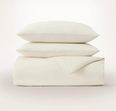 Percale Embellished Duvet Set - Cream/Cream Piped Edge