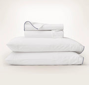 Percale Embellished Sheet Set - White/Coastal Navy Piped Edge