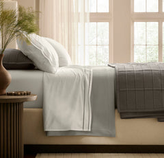 Signature Embellished Sheet Set - White/White Ladder Stitch