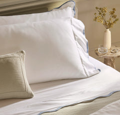 Signature Embellished Pillowcase Set - White/Hydrangea Curved Edge