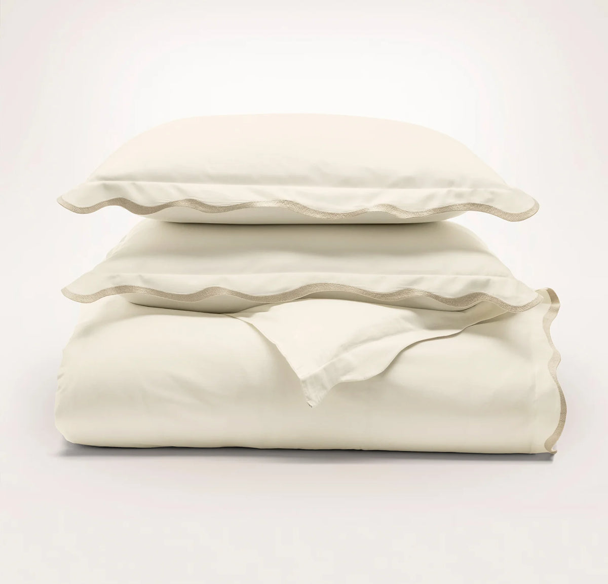 Percale Embellished Duvet Set - Cream/Sand Curved Edge