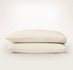 Percale Embellished Pillowcase Set - Cream/Cream Piped Edge