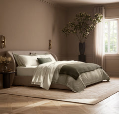 Signature Embellished Sheet Set - Cream/Olivine Piped Edge