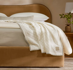 Basketweave Knit Throw Blanket - Cream/Pewter/Sand
