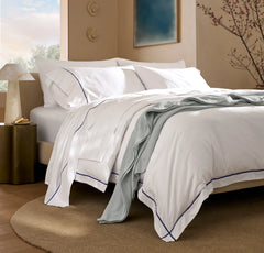Signature Embellished Duvet Set - White/Coastal Navy Embroidered