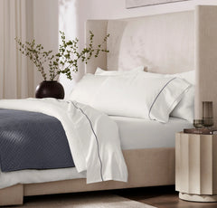 Signature Embellished Sheet Set - White/Mineral Embroidered
