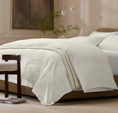 Signature Hemmed Duvet Set - White/Oak Delicate Stripe