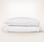 Percale Embellished Pillowcase Set - White/Coastal Navy Piped Edge