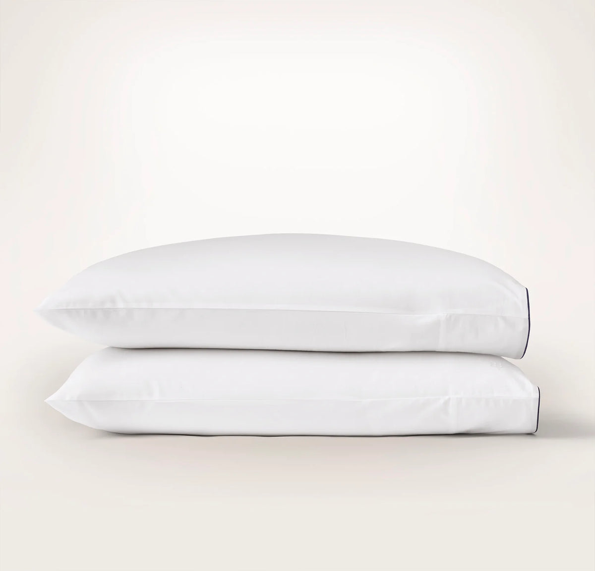 Percale Embellished Pillowcase Set - White/Coastal Navy Piped Edge