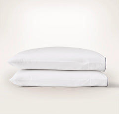 Percale Embellished Pillowcase Set - White/Coastal Navy Piped Edge