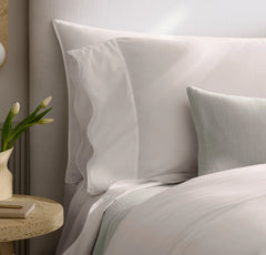 Signature Embellished Pillowcase Set - White/White Curved Edge