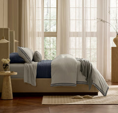Signature Embellished Duvet Set - White/Mineral Ladder Stitch
